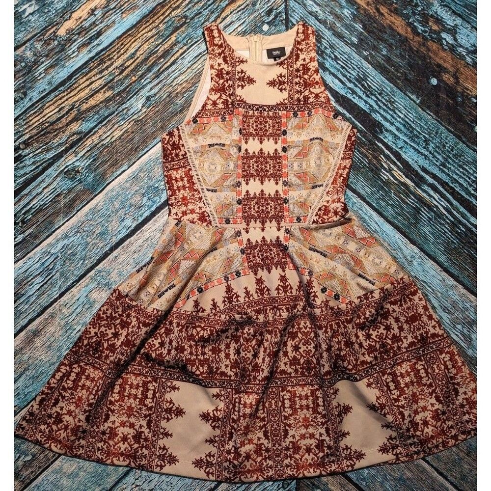 Mossimo Boho Fit‎ & Flare Aztec Multicolor Scoop Neck Mini Dress Size Medium